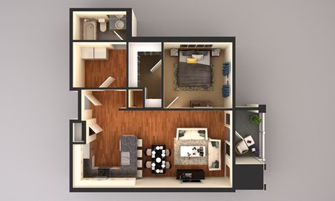 Floor plan for 1 bed, 1 bath, 851 sqft